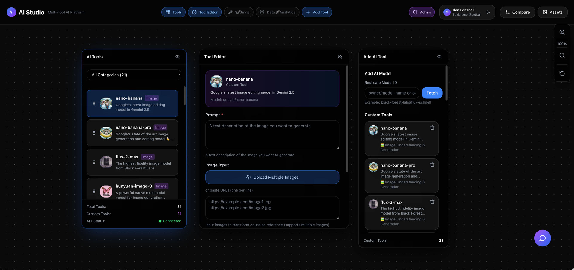 AI Studio - the full platform interface showing the modular panel layout